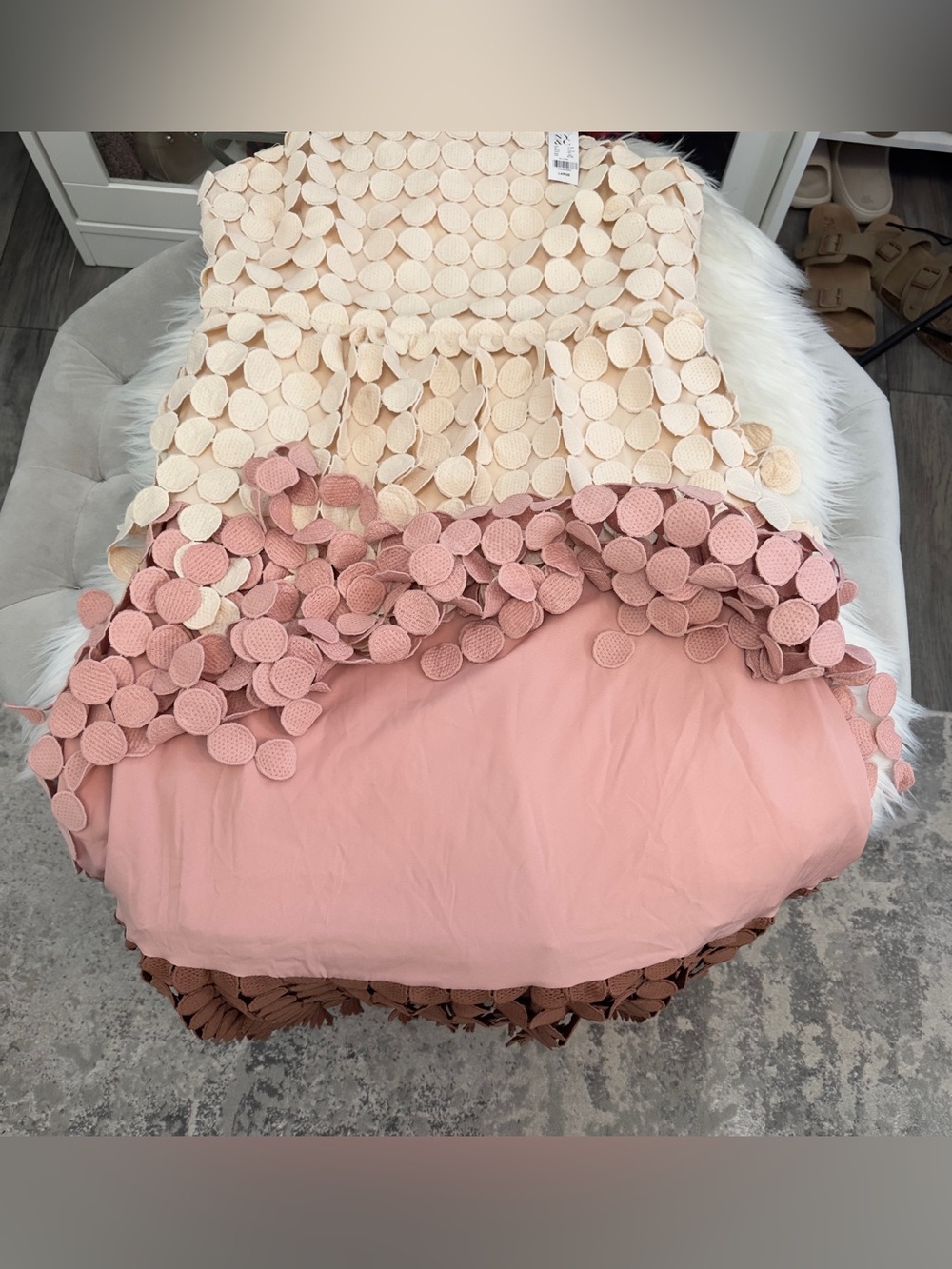 Fringe Tiered Circle Dress Sz MED-LG By Just Me Cream, Pink and Brown NEW! - Picture 7 of 7